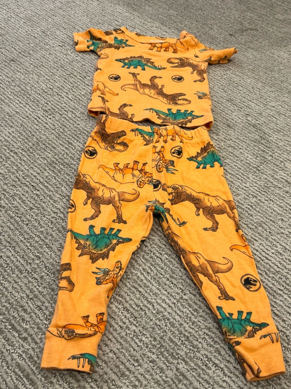 Orange Dinosaur-Print Kids Pajama Set - Cozy Two-Piece Sleepwear